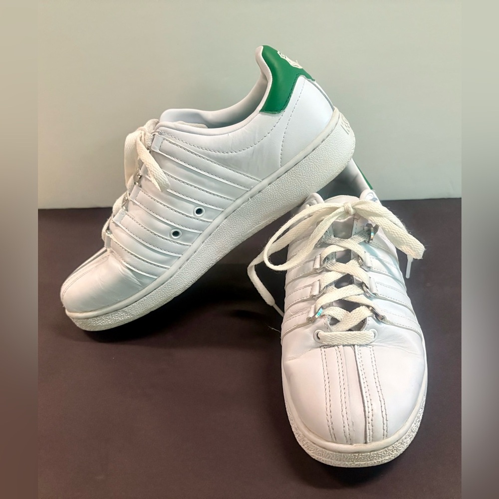 K-Swiss White and Green Athletic Shoes